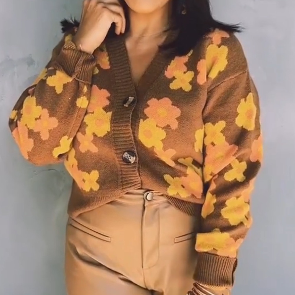 Vici for Hyfve Floral Brown Cardigan Sweater - Picture 2 of 11